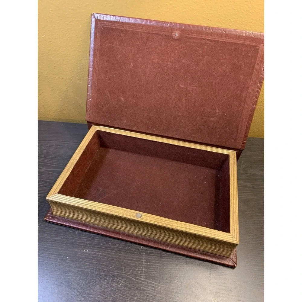 Vintage Brown Wooden Book Hidden Safe Stash Box Storage Compartment